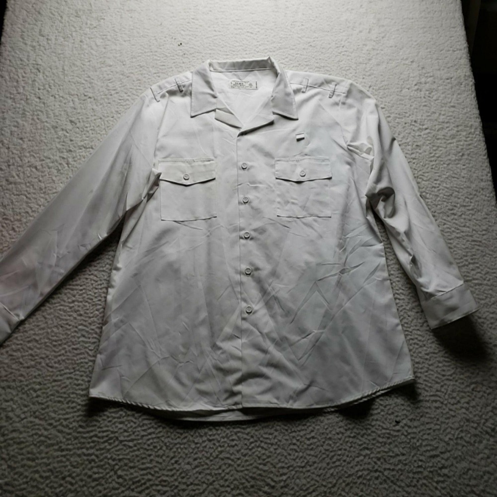 Disney Shirt Mens 2XL White Solid Long Sleeve Workwear Button-Up Pockets Uniform